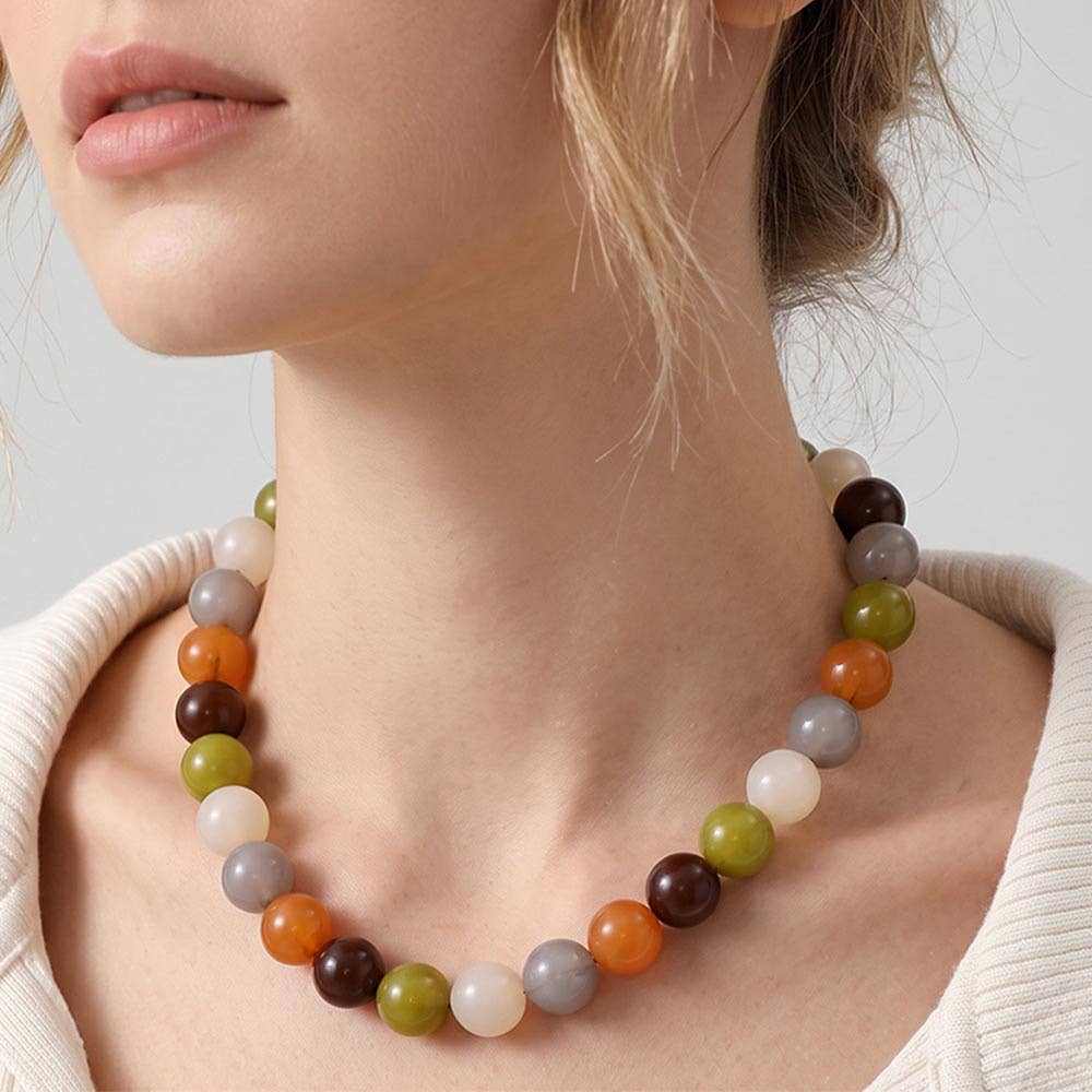 SECRET BOX_Bold Chunky Round Beaded Statement Necklace
