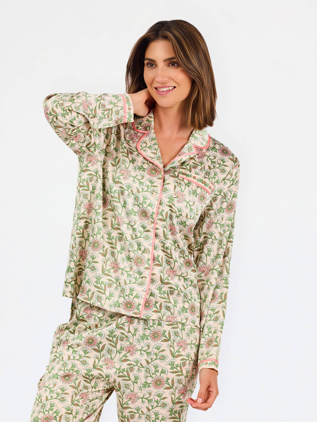 Charlotte Satin Pants Set | Thistle Vines Sand