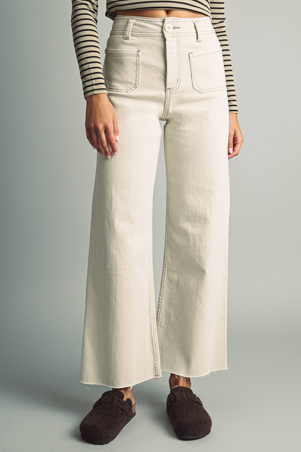 STRAIGHT WIDE LEG PANTS WITH FRONT POCKET