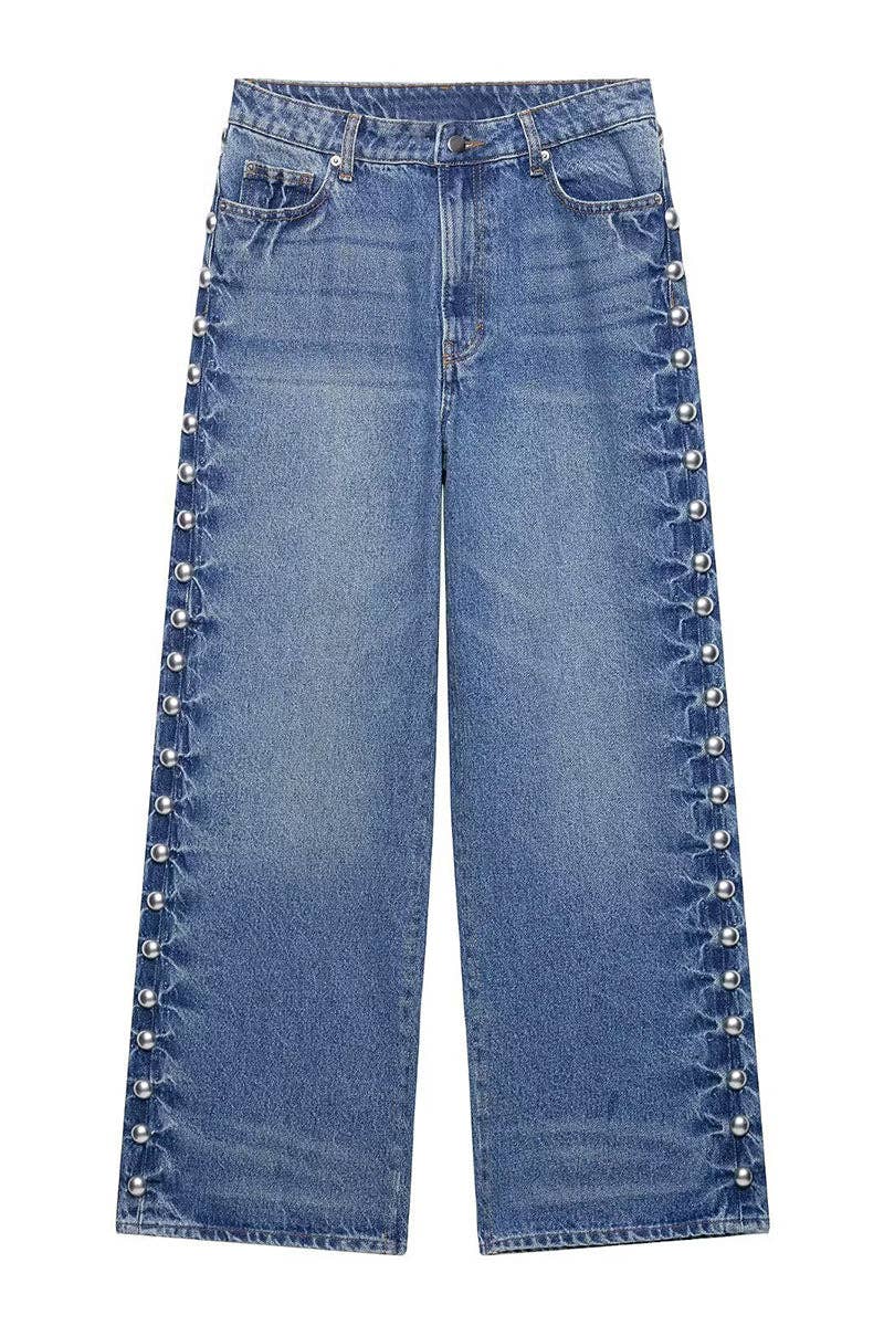 Pearl-Embellished Straight-Leg Jeans