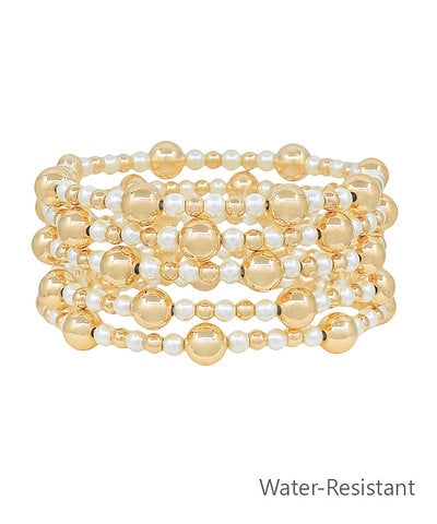 Gold & Pearl Beaded Stack Bracelet
