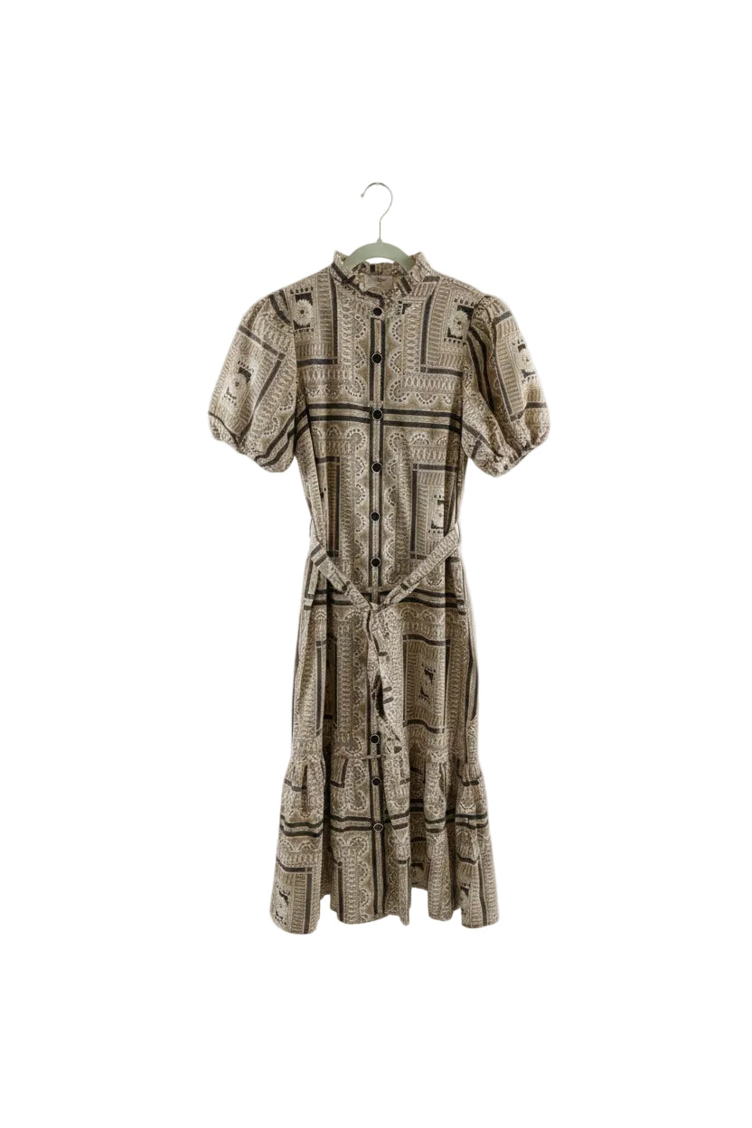 D32713 Sage Patchwork Print Midi Dress