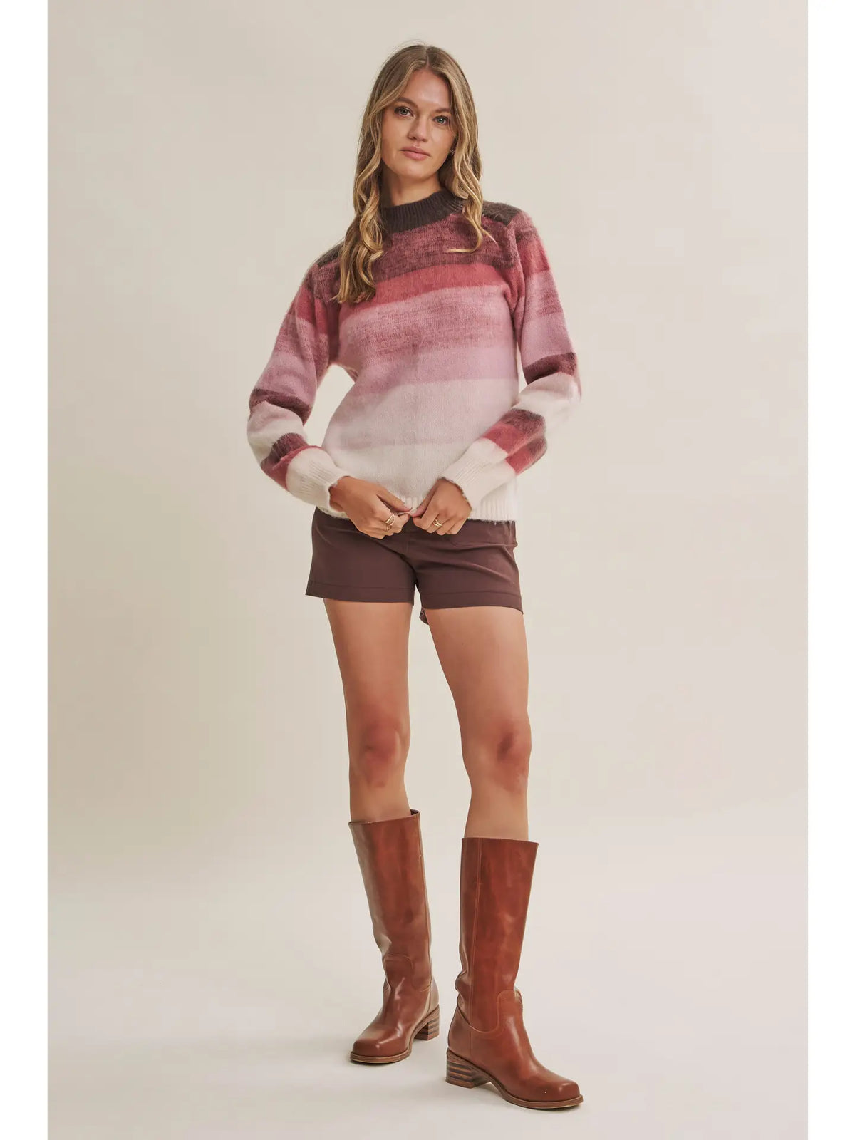 Dreamscape Ombre Stripe Brushed Mock Neck Sweater