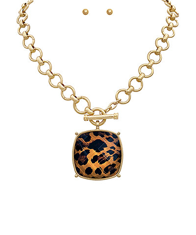 Leopard Pendant Necklace and Earrings
