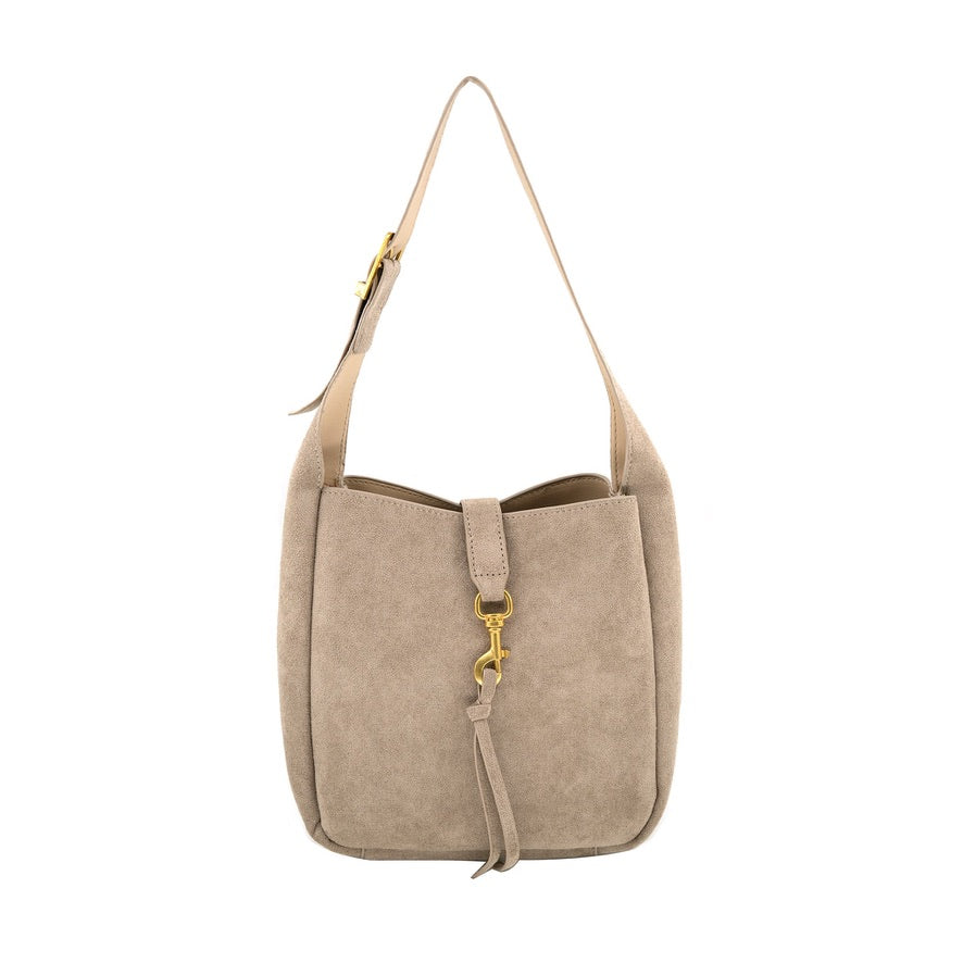 Beige Suede Hobo Bag