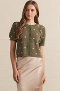 Olive Green Polka Dot Knit Cardigan Top