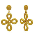 Gold Textured Cross Drop Earrings