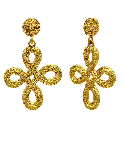 Gold Textured Cross Drop Earrings