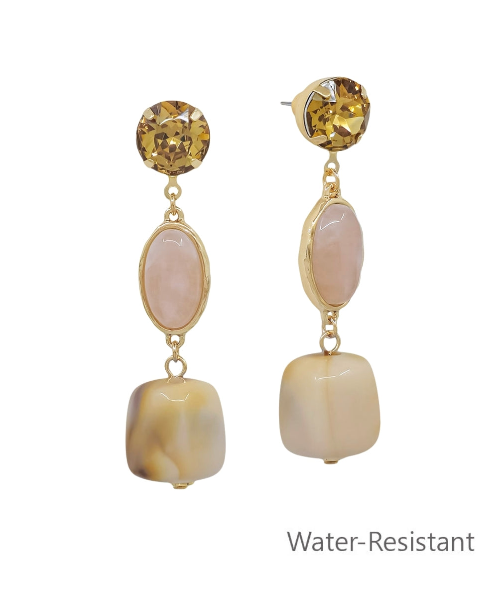 Blush Stone & Gold Drop Earrings