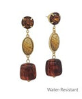 Brown Stone & Gold Drop Earrings