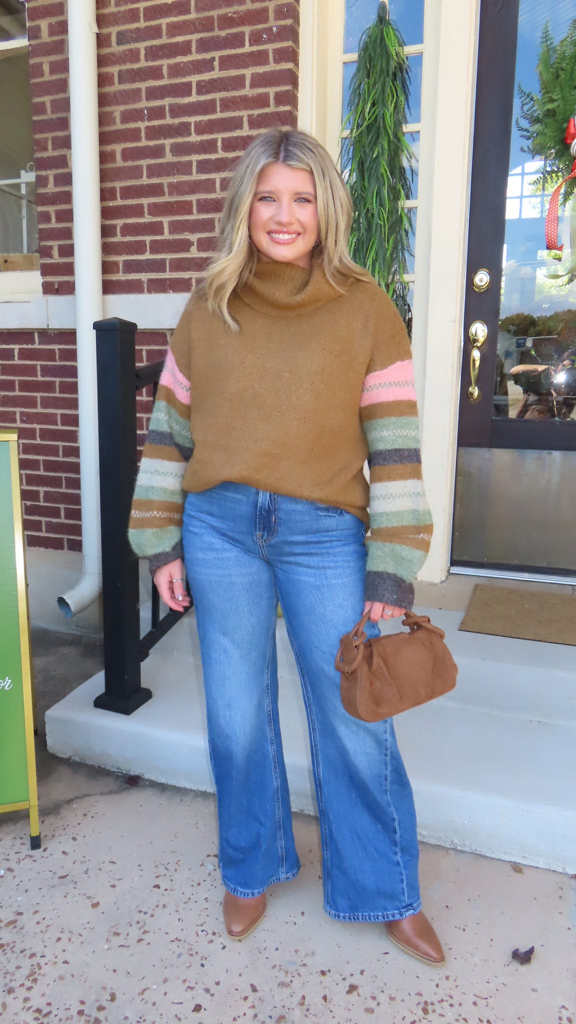 Striped Sleeve Turtleneck Sweater