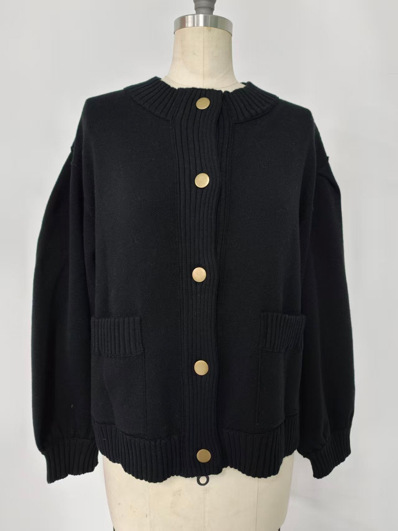 Black Gold Button Knit Cardigan