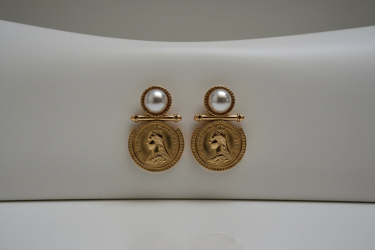 Vintage Pearl Coin Earrings