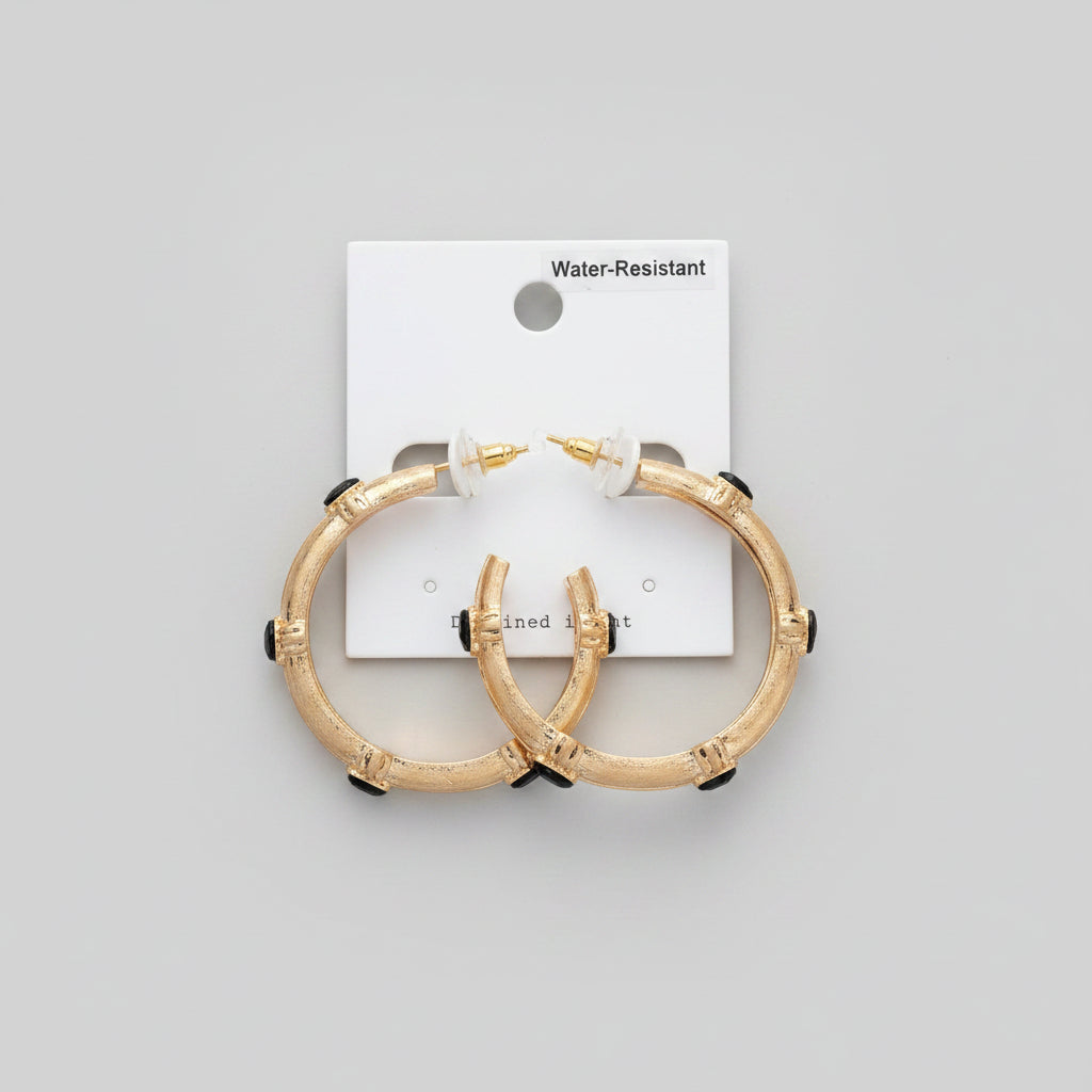 Onyx Accent Gold Hoops