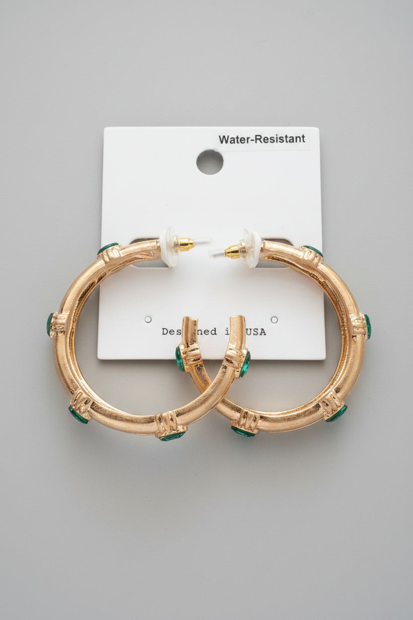 Emerald Accent Gold Hoops