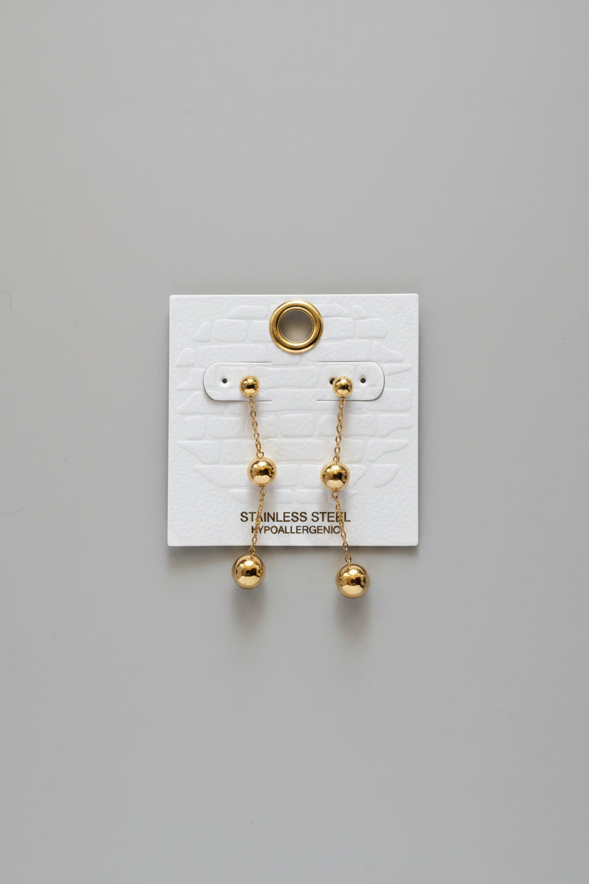 Triple Gold Ball Drop Earrings