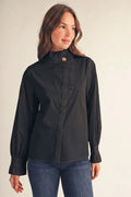 Classic Black Ruffle Mock Neck Blouse