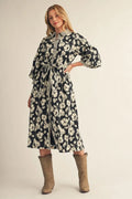 Midnight Floral Tie Waist Midi Dress