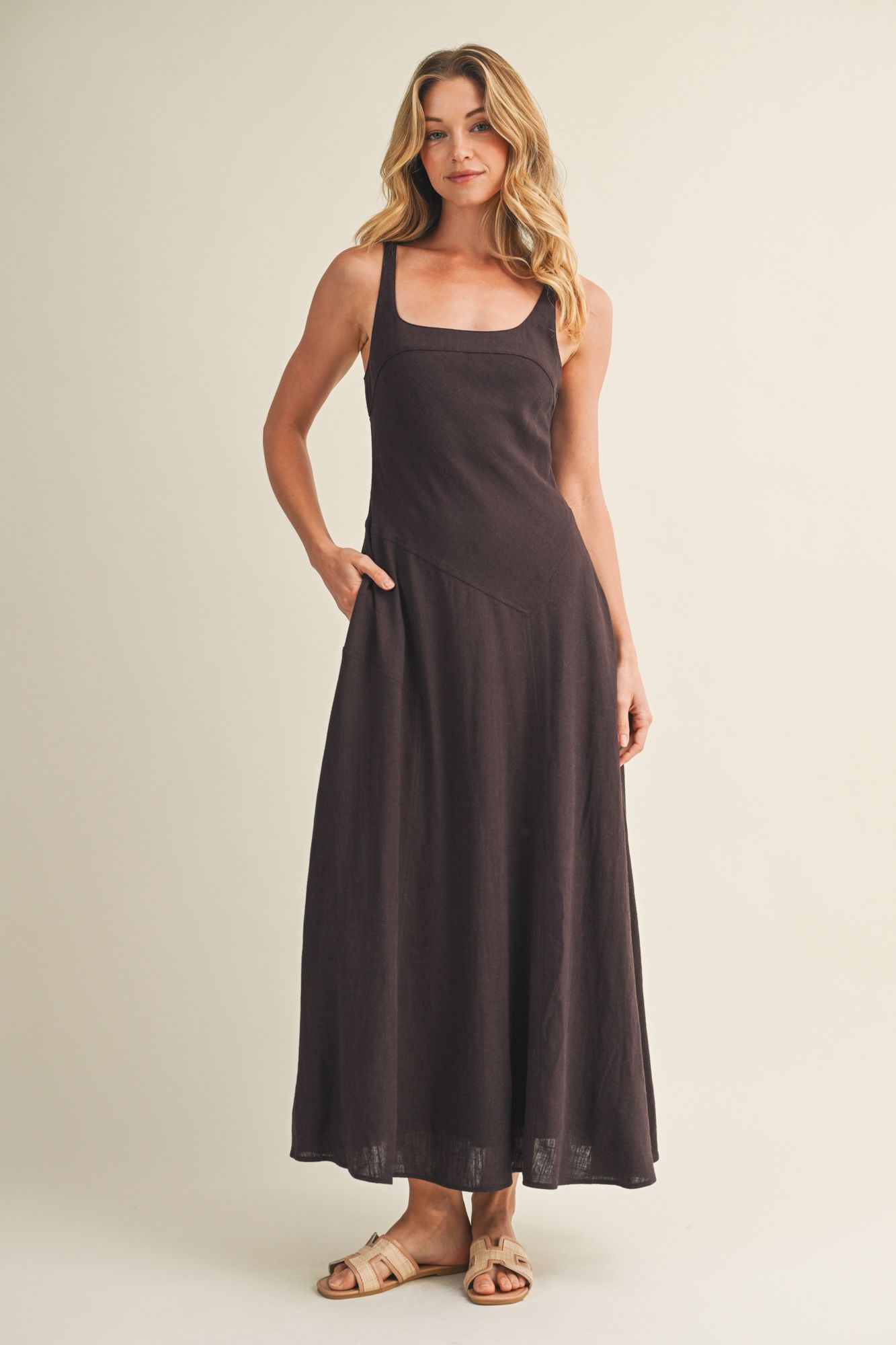 Espresso Linen Blend Maxi Dress