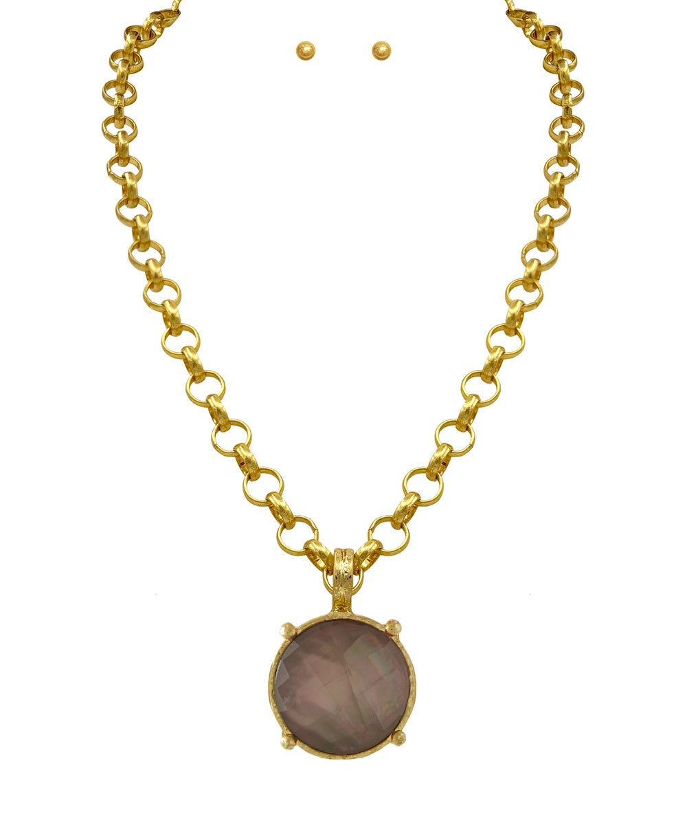 Gray Pendant Necklace and Earrings