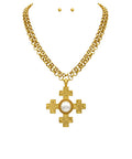 Gold Cross Pendant Necklace and Earrings