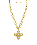 Gold Cross Pendant Necklace and Earrings
