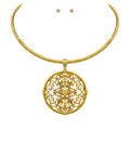 Gold Medallion Necklace and Earrings