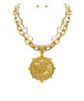 Gold Medallion Necklace with Earrings