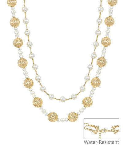 Pearl/Gold Necklace Stack and Earrings