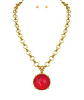 Gold Stone Pendant Necklace and Earrings