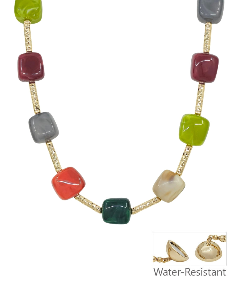 Glass Bead & Gold Necklace