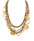 Layered Gold & Brown Beaded Statement Necklace