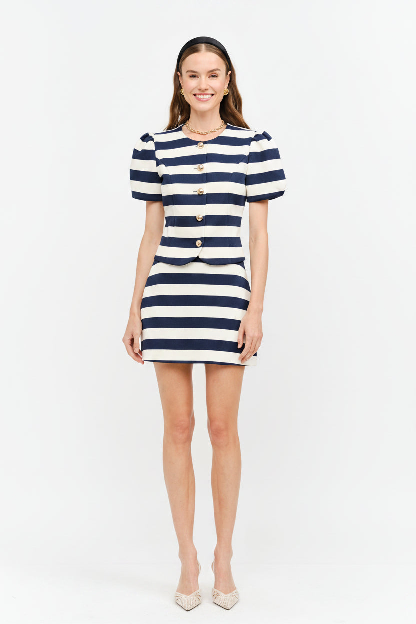 Navy Stripe Puff Sleeve Top