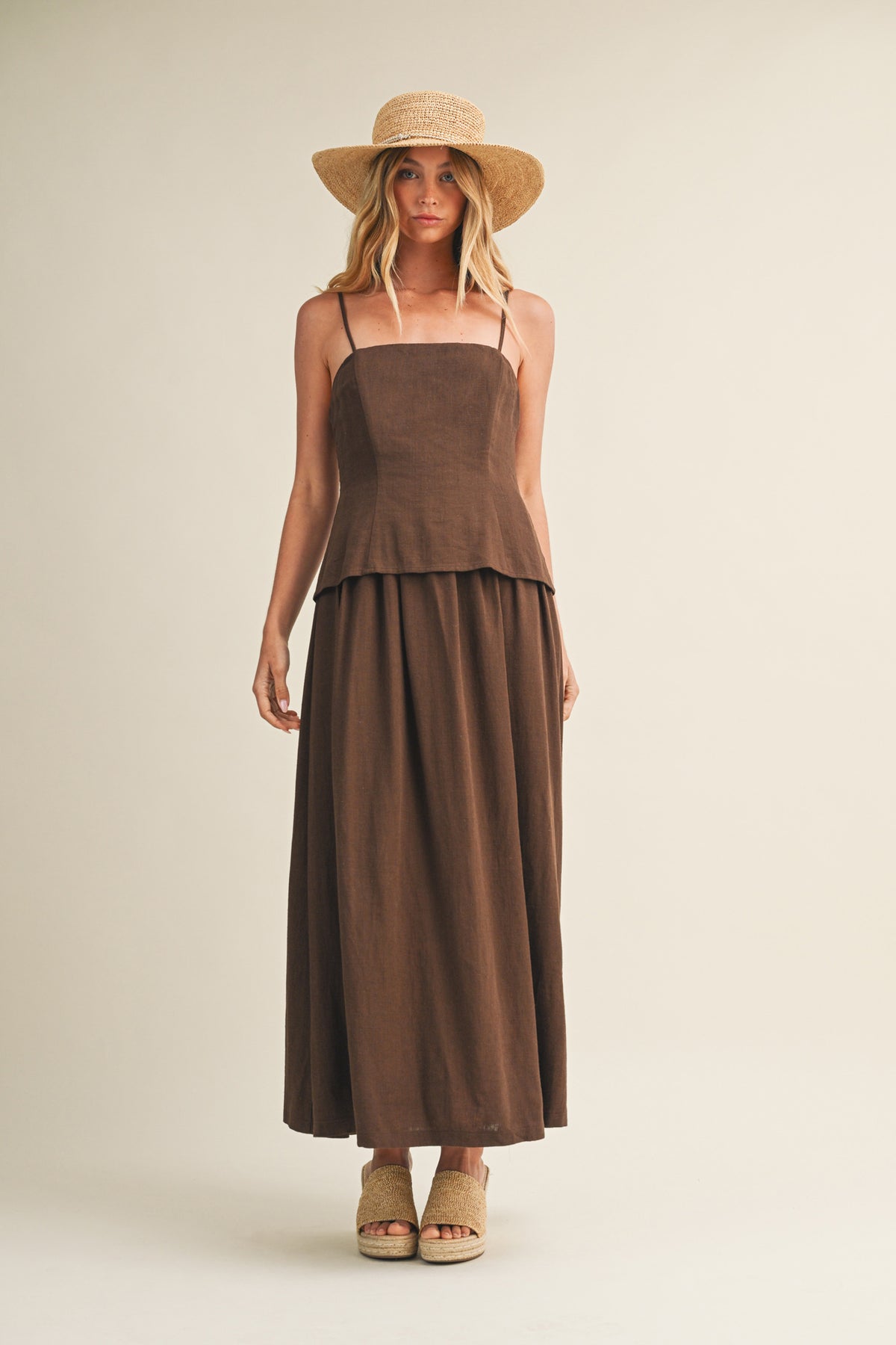 Espresso Cut Linen Blend Maxi Dress