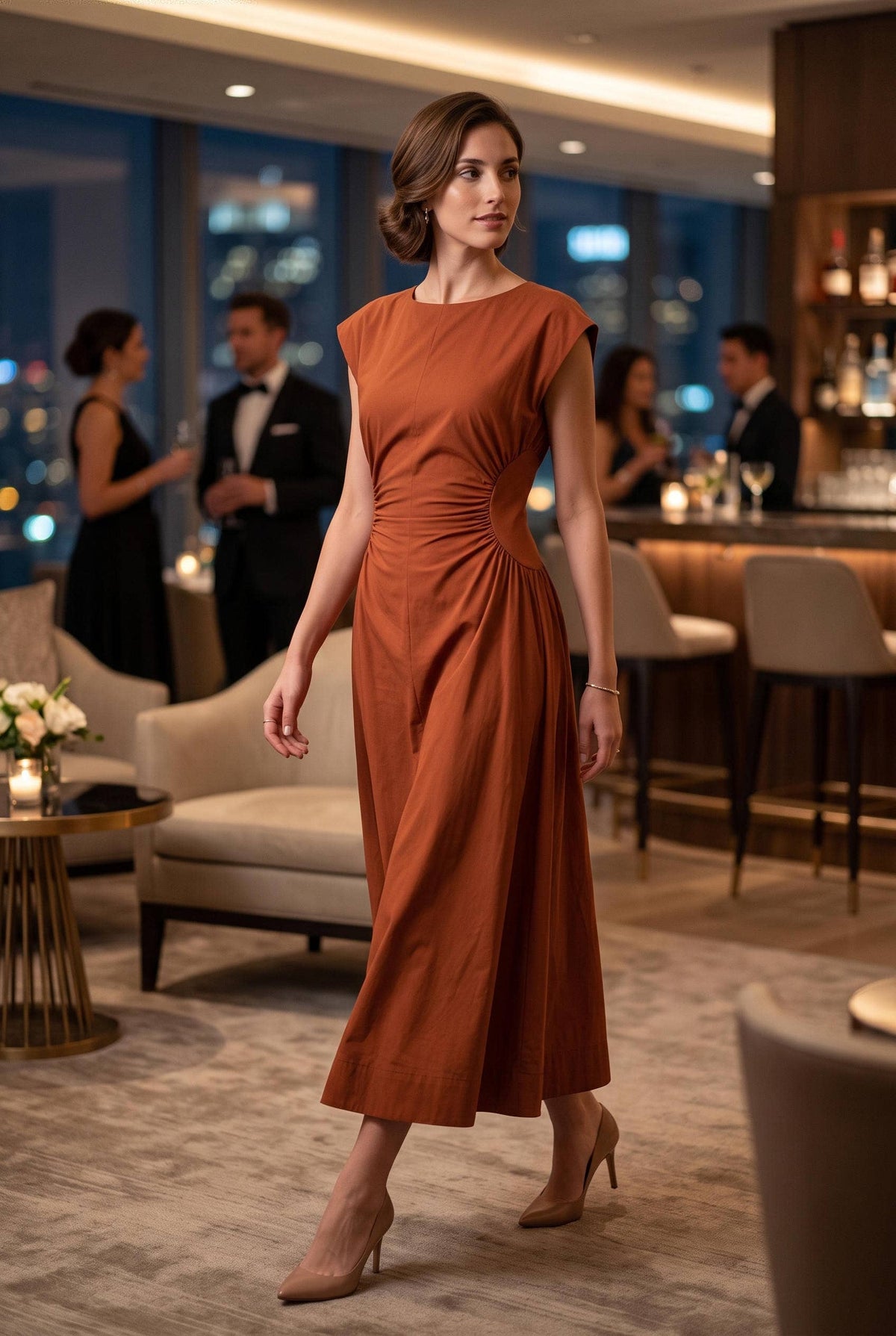 Ruched Waist Midi Dress