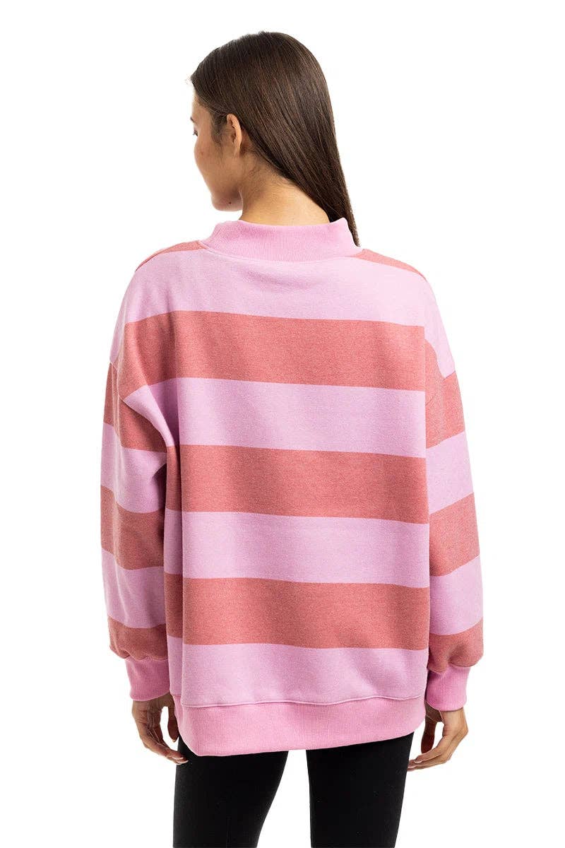 Pink and Light Pink Striped Mockneck Sweatshirt