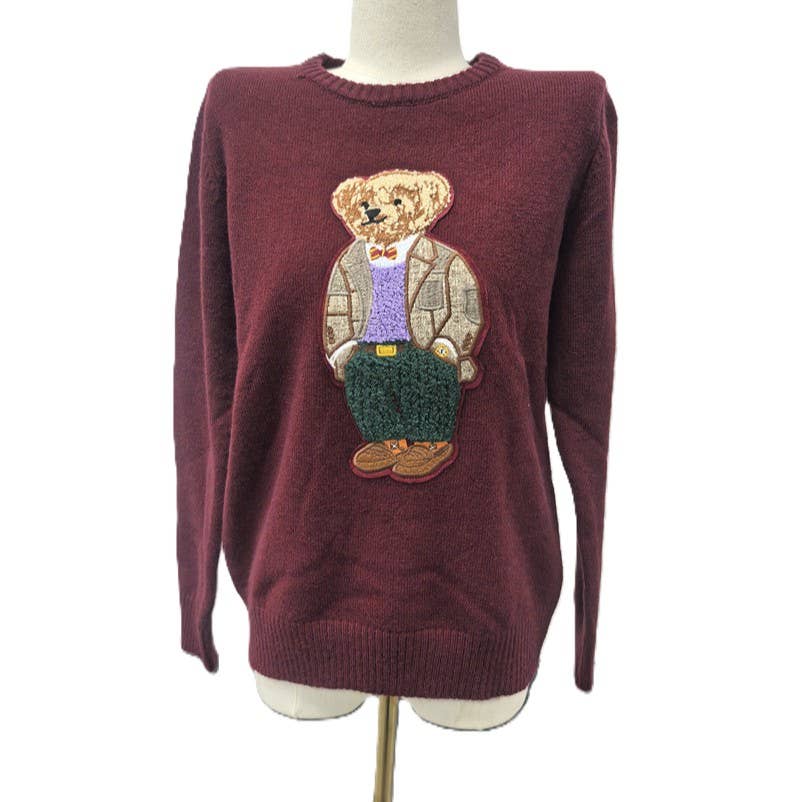Preppy Bear Embroidered Vintage Knit Sweater