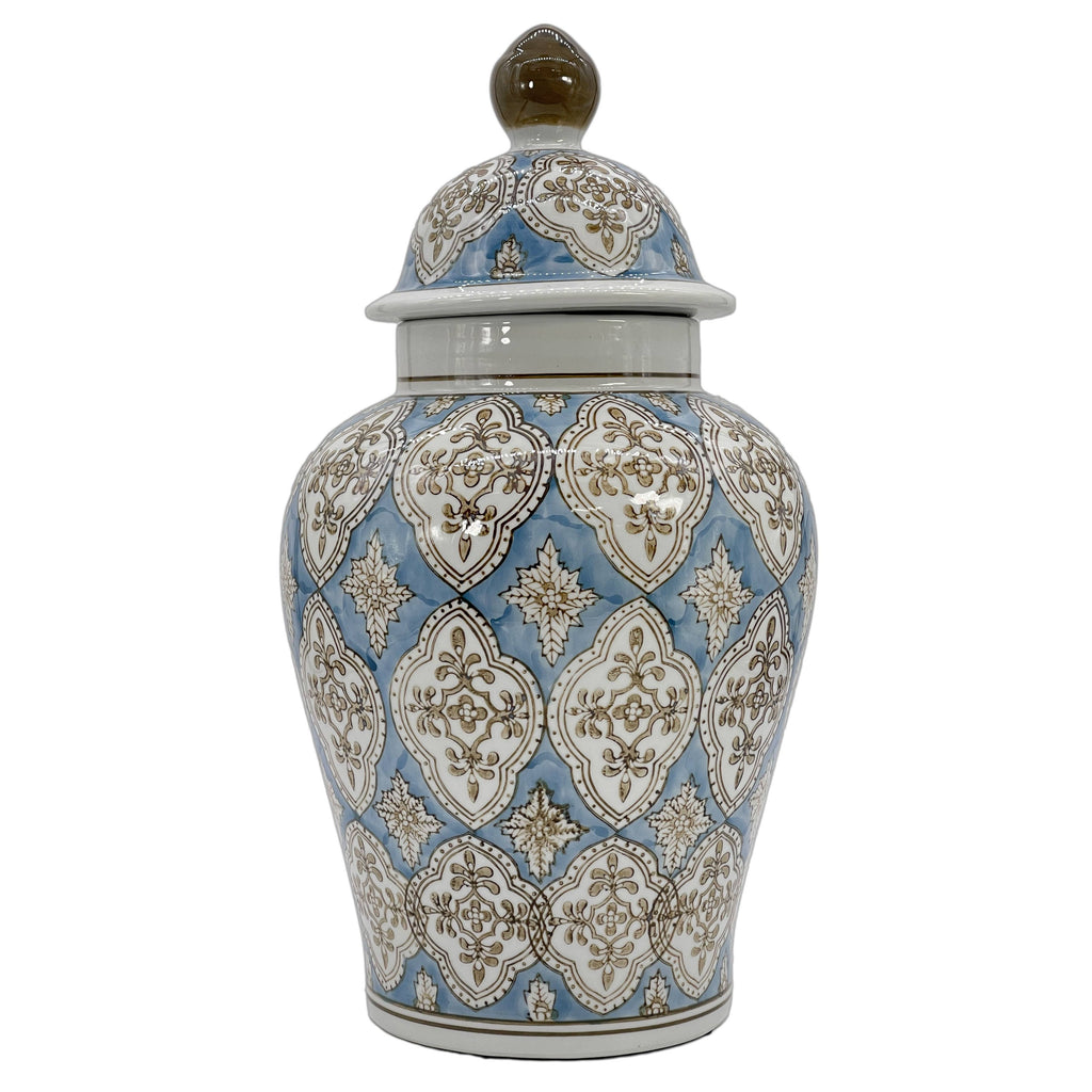 Light Blue & Brown 18" Patterned Chinoiserie Ginger Jar