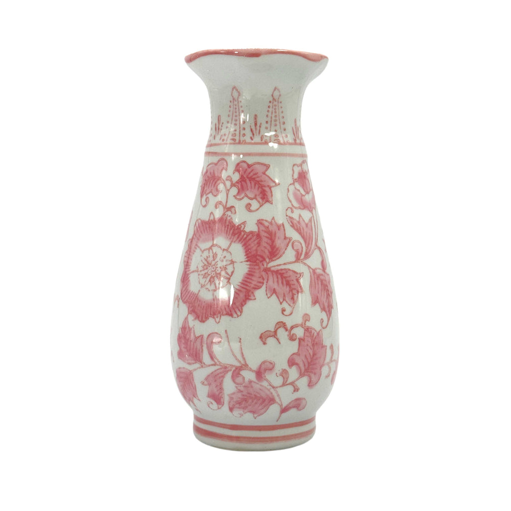 8" Pink & White Ceramic Chinoiserie Vases - Set of 4