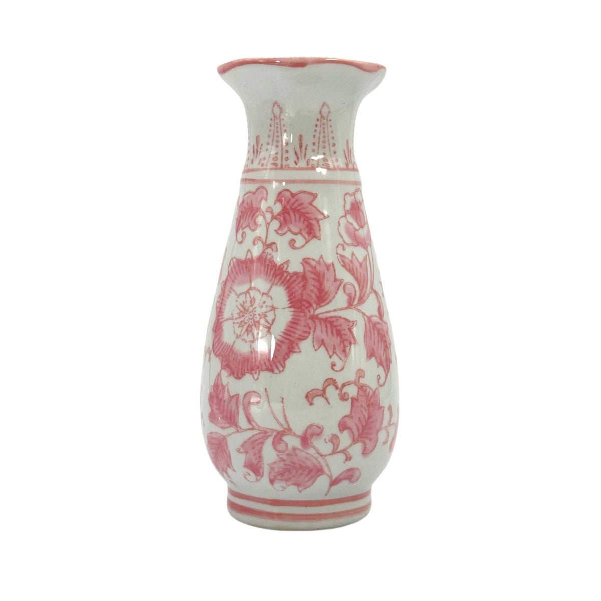 8" Pink & White Ceramic Chinoiserie Vases - Set of 4