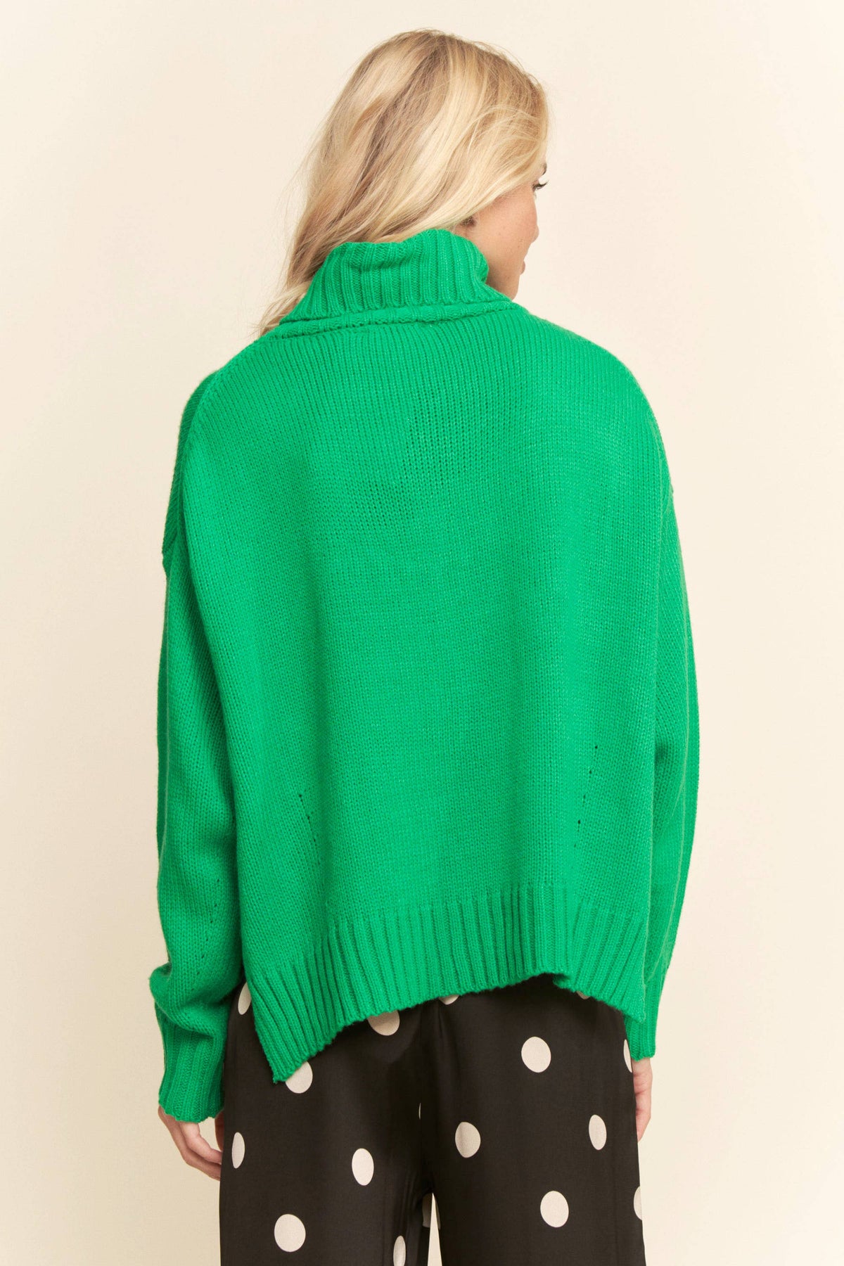 Turtleneck Side Slit Loose Knit Sweater