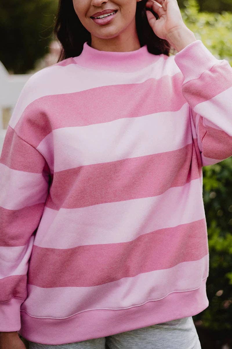 Pink and Light Pink Striped Mockneck Sweatshirt