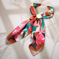 Hammered Metal Round Scarf Ring Accent Printed Fabric Scarf Necklace