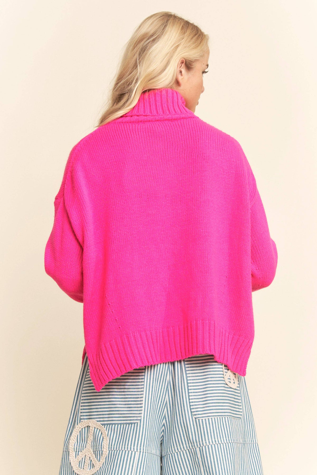 Turtleneck Side Slit Loose Knit Sweater