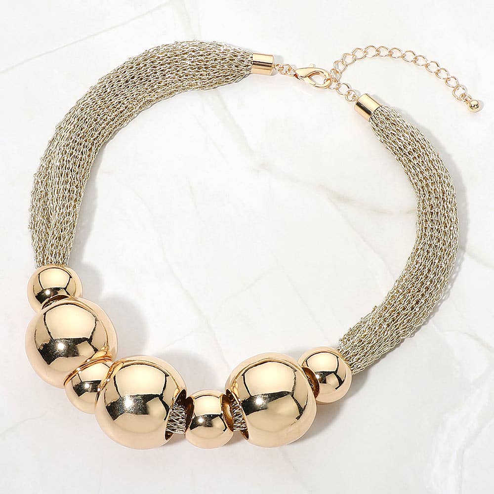 Bold Multi Metal Ball Beaded Mesh Chain Necklace
