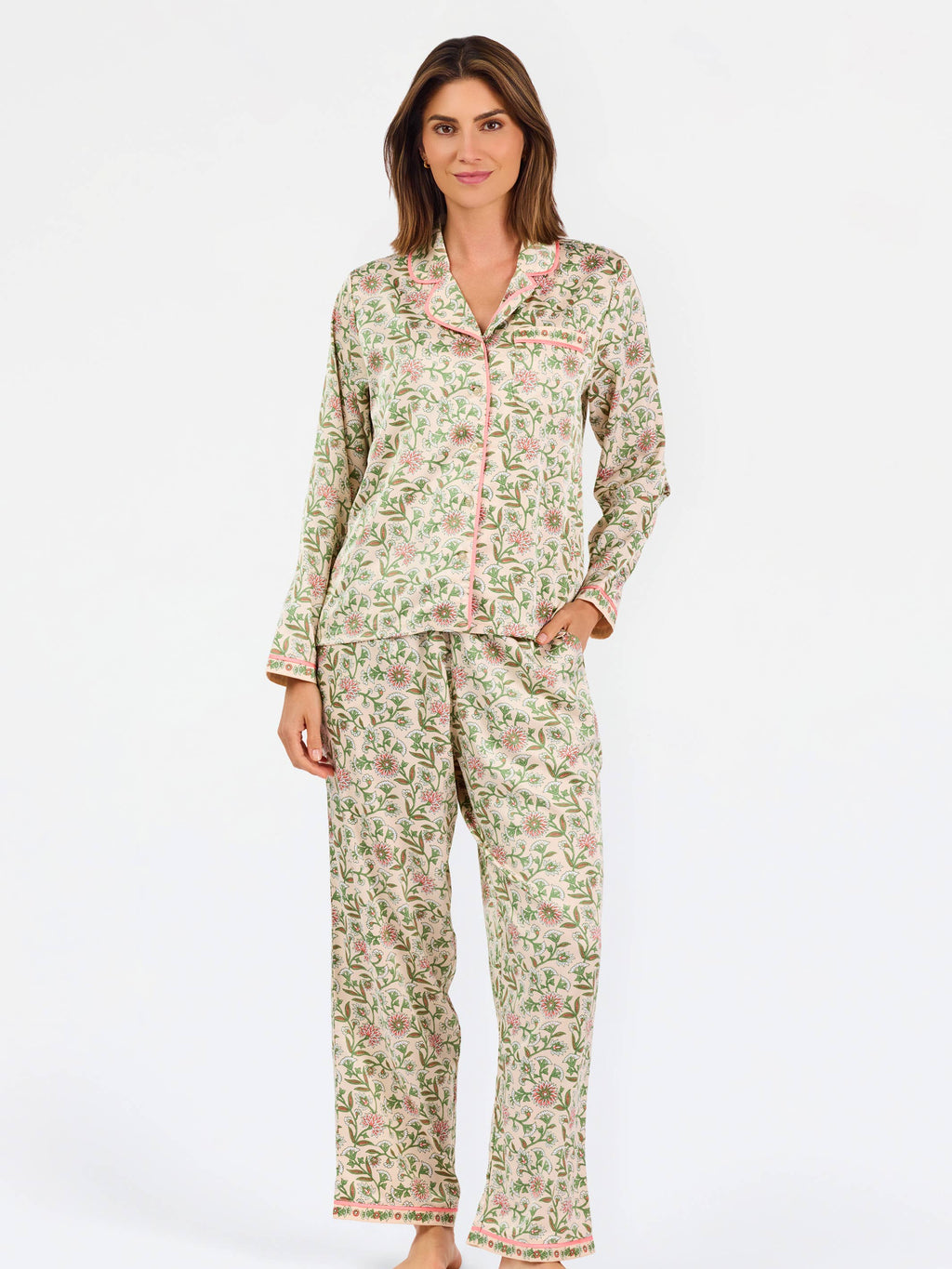 Charlotte Satin Pants Set | Thistle Vines Sand