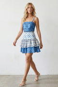 Blue Mosaic Tiered Mini Dress