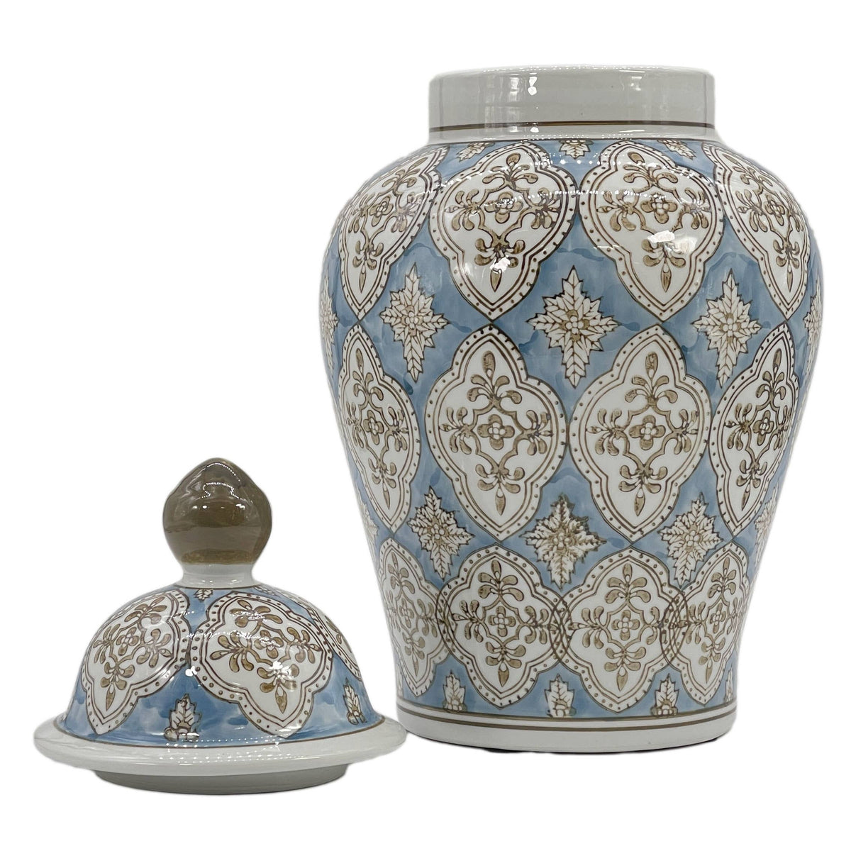 Light Blue & Brown 18" Patterned Chinoiserie Ginger Jar