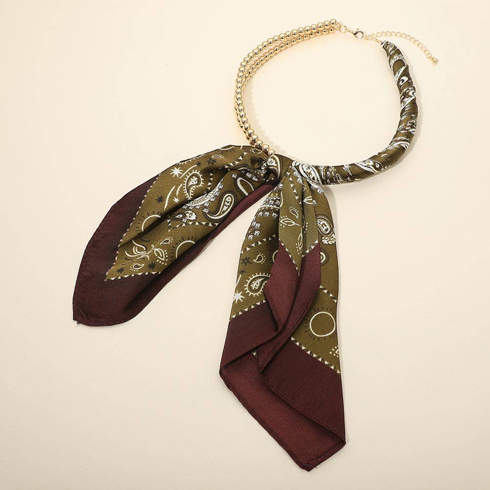 Abstract Pattern Fabric Scarf Double Bubble Chain Necklace