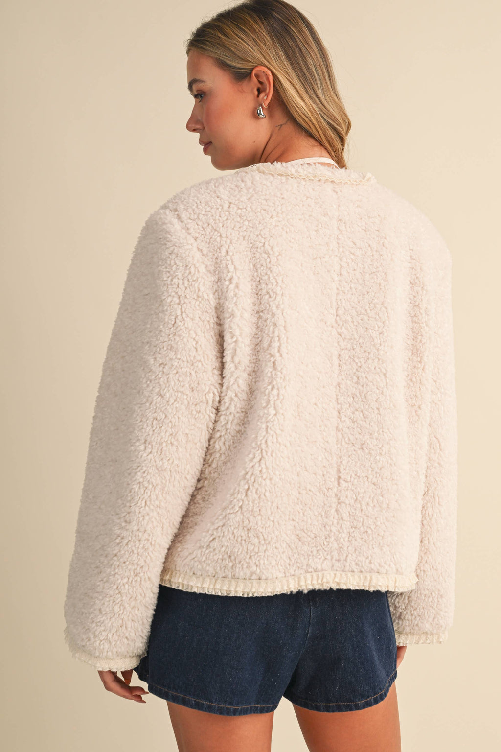 SHERPA JACKET WITH LACE TRIM